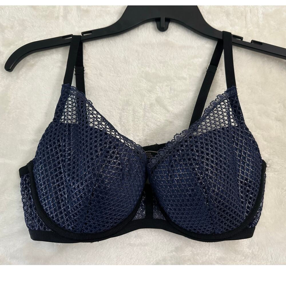 Victoria's Secret Net Plunge Navy Bra 34D Underwire